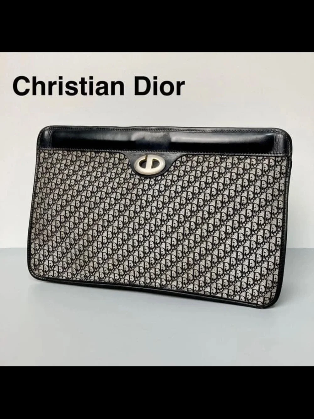 Dior Black and Cream Monogram Clutch with CD Turnlock